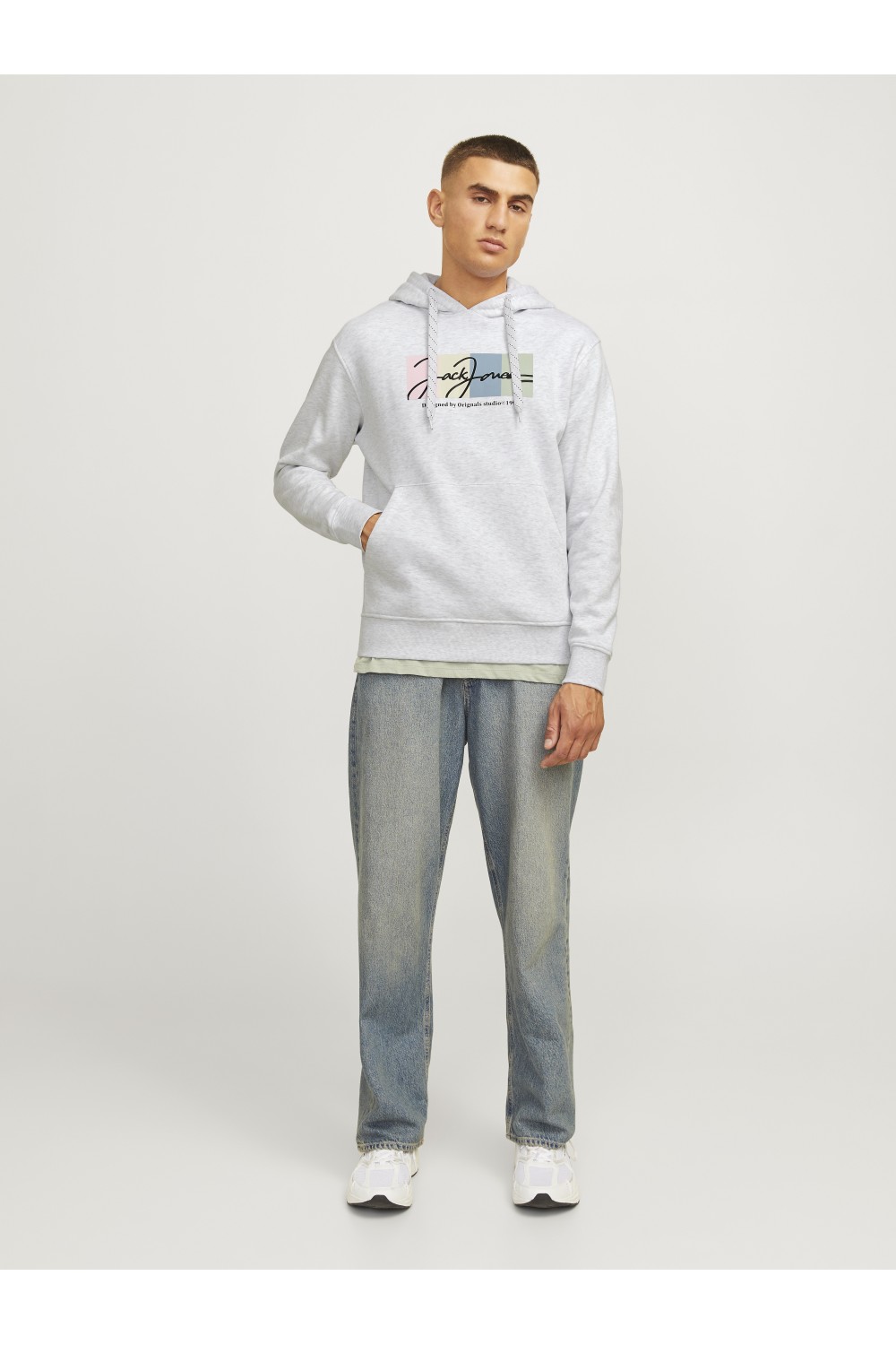 JACK & JONES PORTLAND BLOCK SWEAT HOOD LN LIGHT GREY 12262421