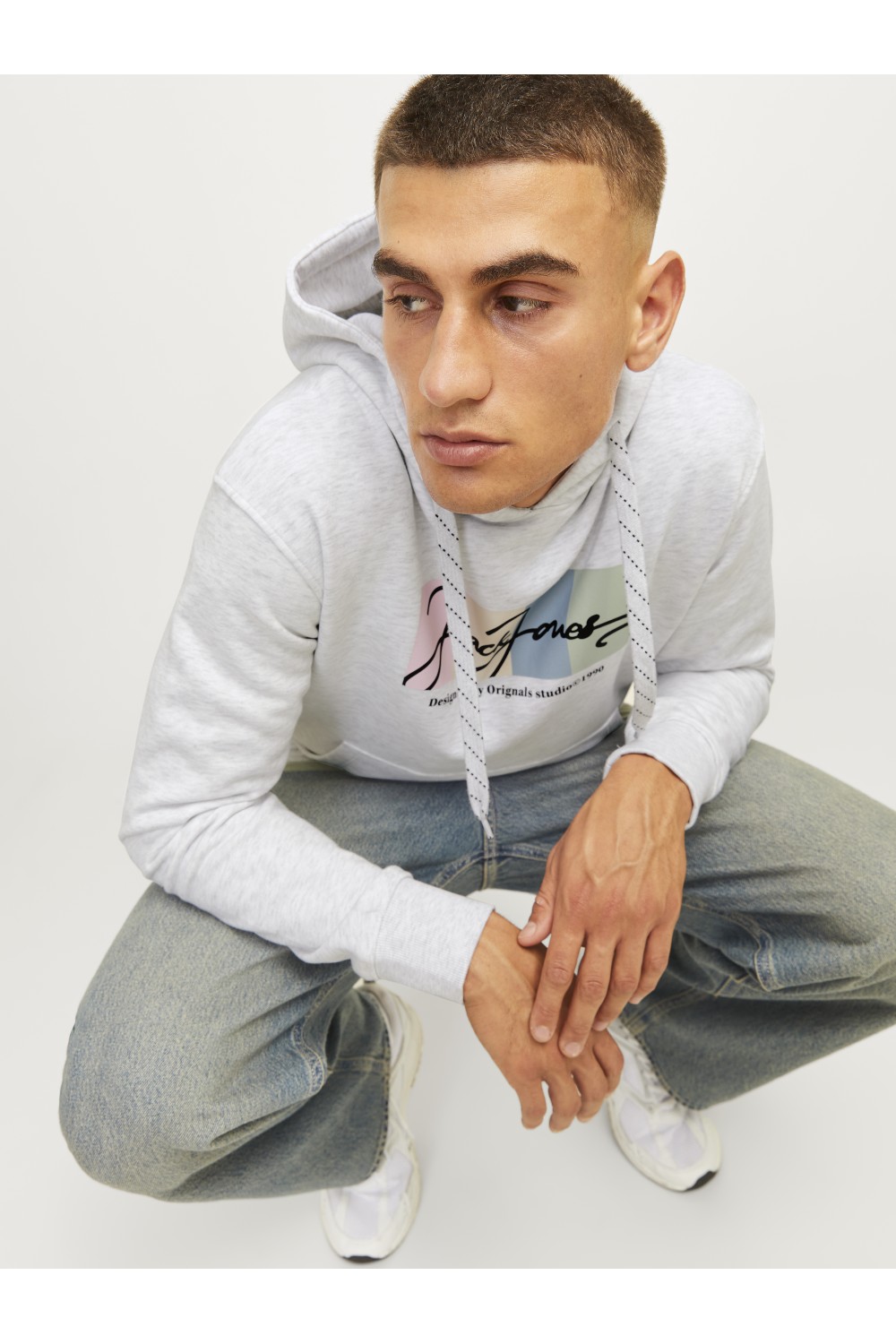 JACK & JONES PORTLAND BLOCK SWEAT HOOD LN LIGHT GREY 12262421