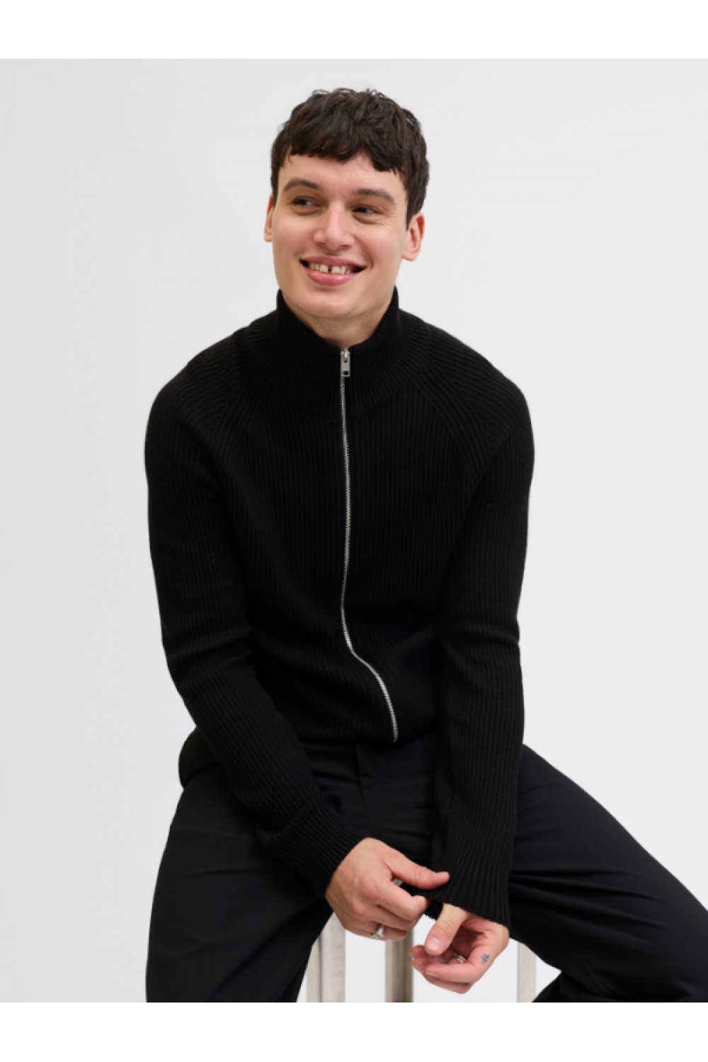 JACK & JONES PANNEL KNIT ZIP CARDIGAN AW25 BLACK 12278920