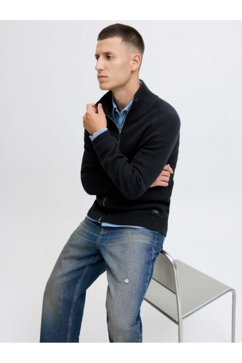 JACK & JONES PANNEL KNIT ZIP CARDIGAN AW25 SKY CAPTAIN 12278920