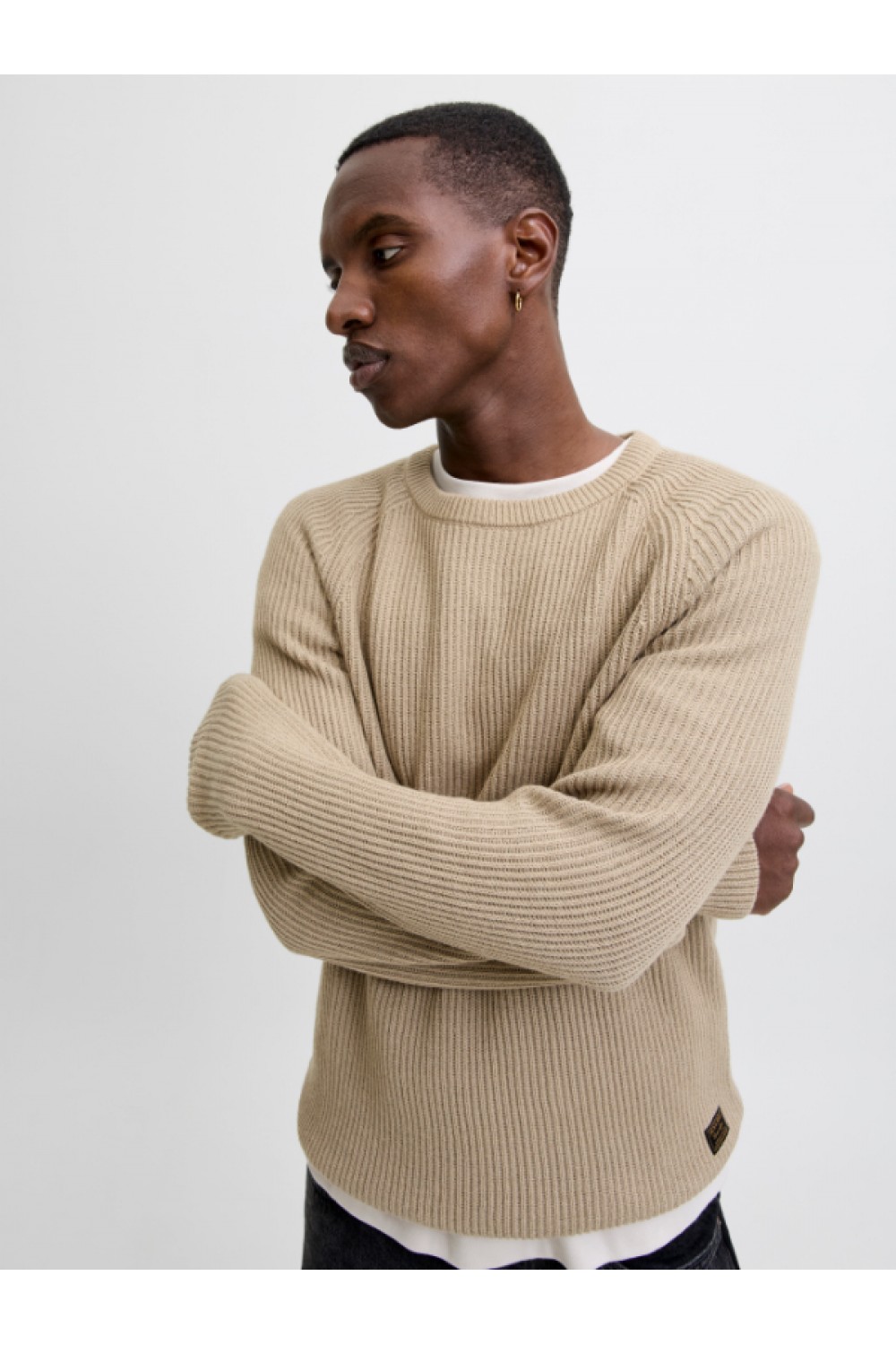 JACK & JONES PANNEL KNIT CREW NECK AW25 CROCKERY 12278916