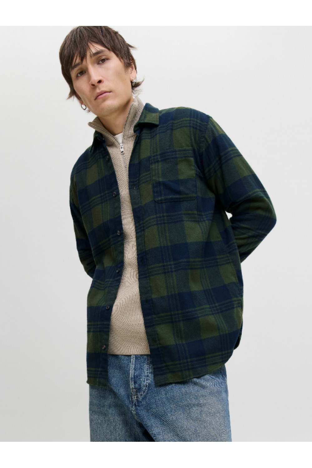 JACK & JONES JJJAMES BUFFALO SHIRT LS BLUE-GREEN 12279259