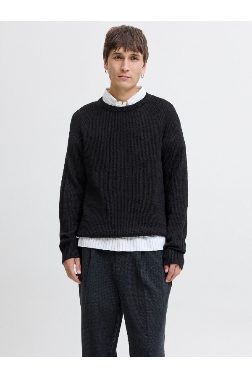 JACK & JONES PANNEL KNIT CREW NECK AW25 BLACK 12278916