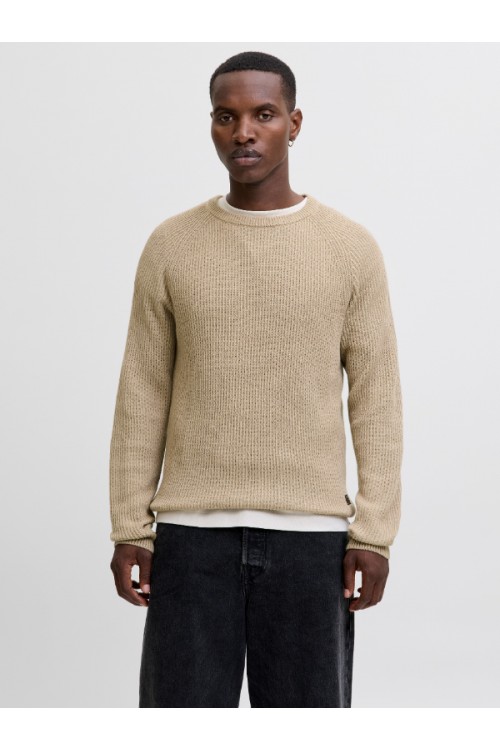 JACK & JONES PANNEL KNIT CREW NECK AW25 CROCKERY 12278916