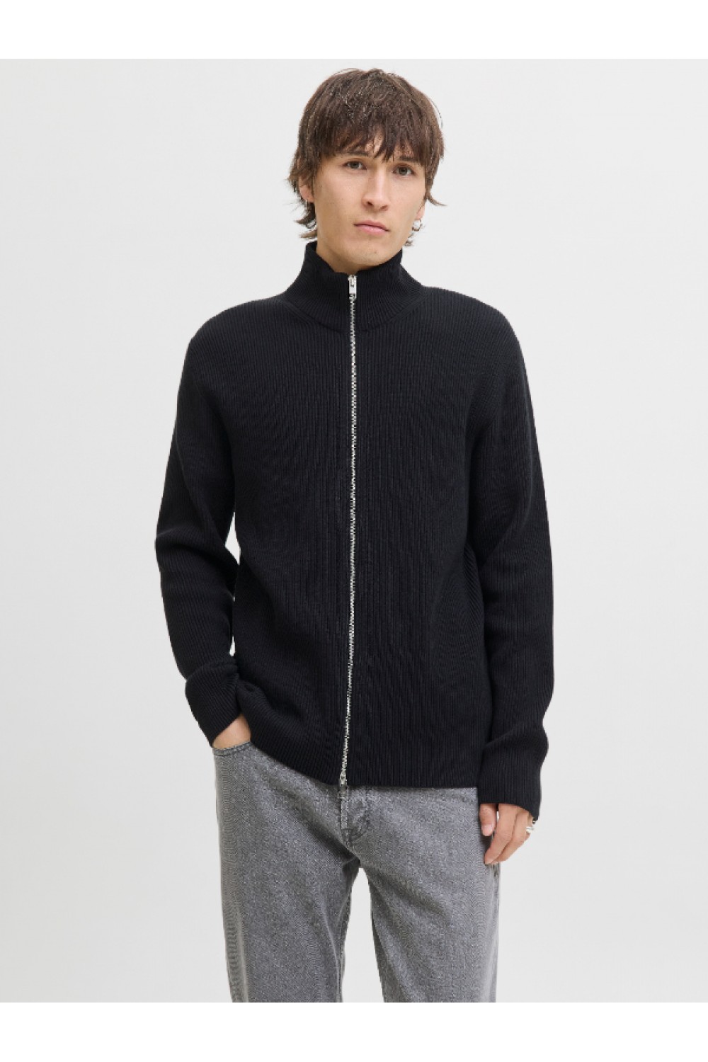JACK & JONES EPERFECT KNIT ZIP CARDIGAN SN BLACK 12279409