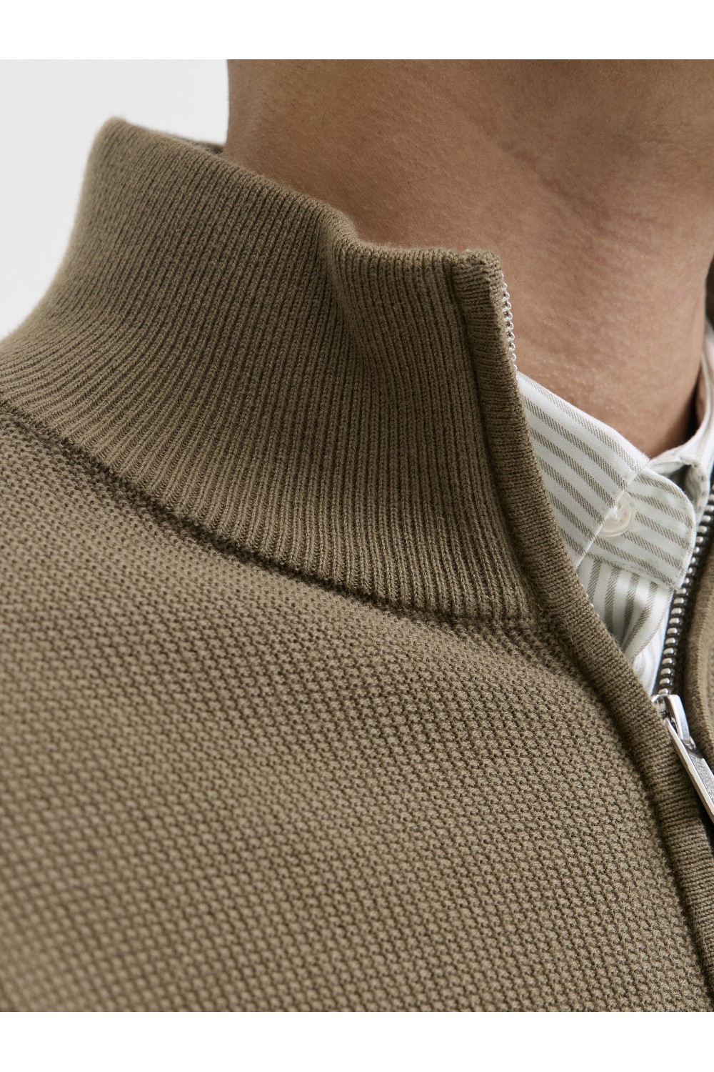 JACK & JONES PRBLUREX KNIT FULL ZIP CARDIGAN LN STONE GREEN 12284356