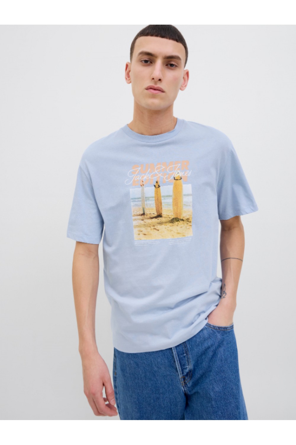 JACK & JONES PORTO TEE SS CREW NECK CHAMRAY BLUE 12269429