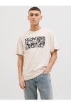JACK & JONES JEFF MONOCHROME SHAPE TEE SS CREW NECK MOONBEAM 12269274