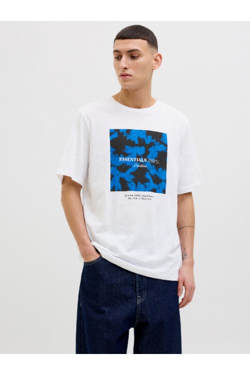 JACK & JONES JEFF MONOCHROME SHAPE TEE SS CREW NECK WHITE 12269274