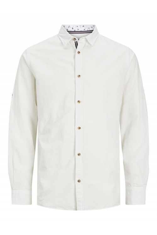JACK & JONES LINEN BLEND DETAIL SHIRT LS WHITE 12248580 