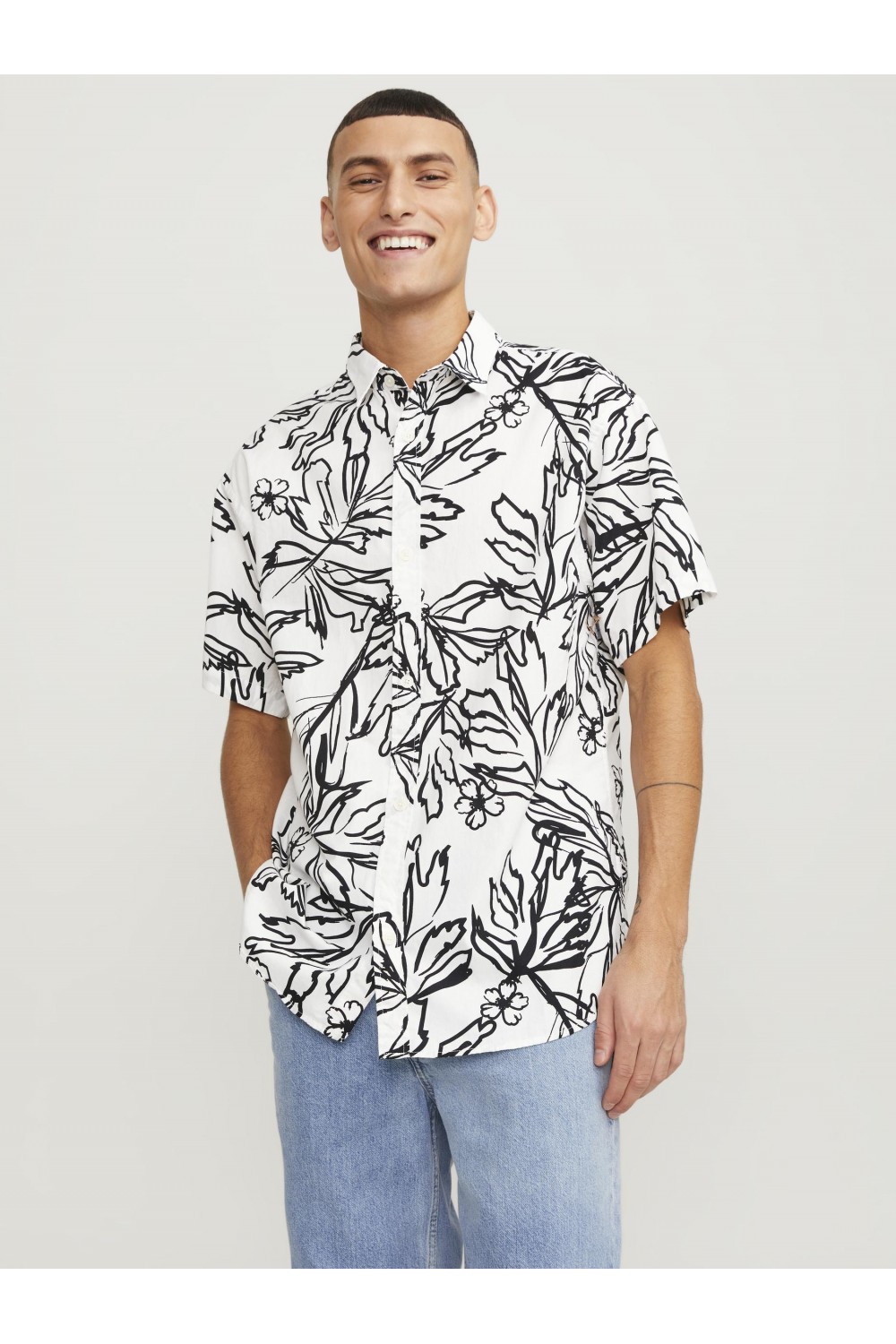 JACK & JONES JORLAFAYETTE AOP SHIRT SS LN CLOUD DANCER 12251023