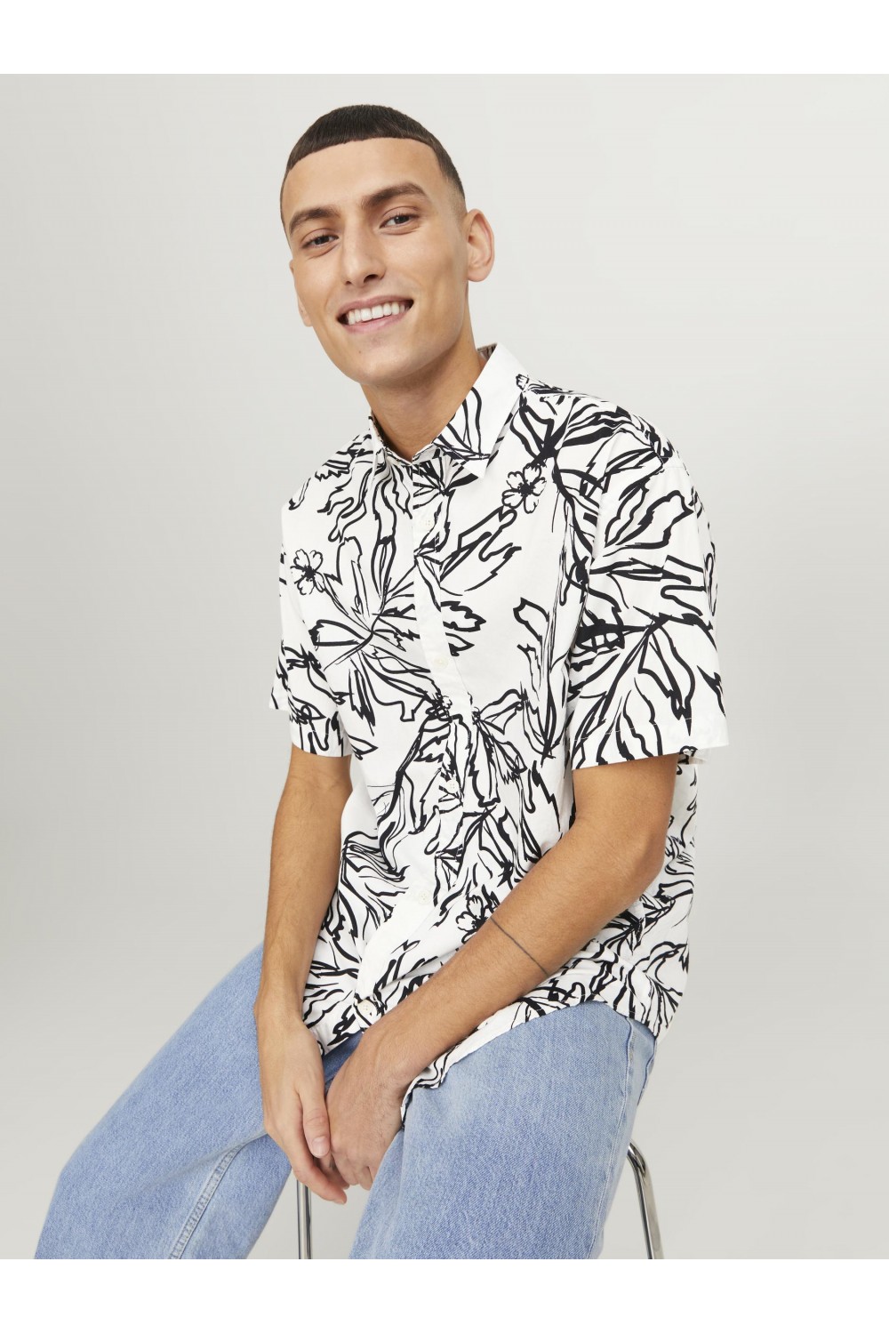 JACK & JONES JORLAFAYETTE AOP SHIRT SS LN CLOUD DANCER 12251023