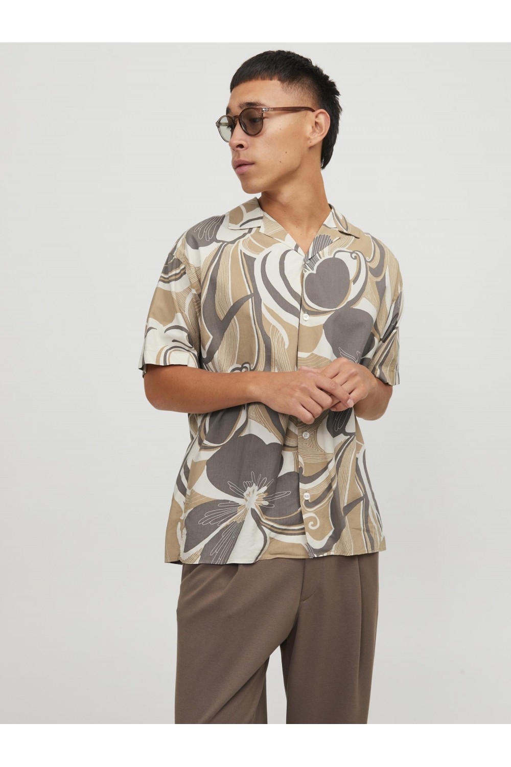 JACK & JONES JPRBLAPALMA RESORT SHIRT TRAVERTINE 12252948