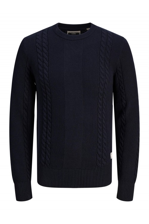 JACK & JONES JCOGRID CABLE KNIT CREW NECK NAVY BLAZER 12242948
