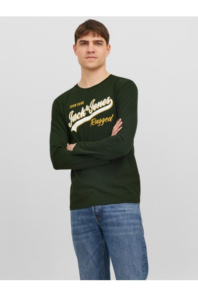 JACK & JONES JJELOGO TEE LS O-NECK 2 COL AW23 MOUNTAIN VIEW 12236061