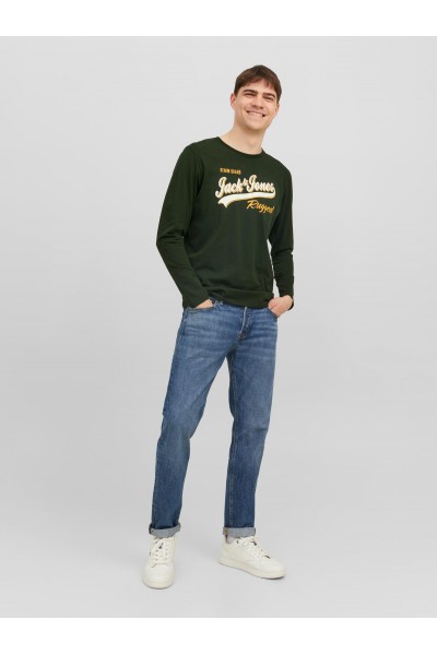 JACK & JONES JJELOGO TEE LS O-NECK 2 COL AW23 MOUNTAIN VIEW 12236061