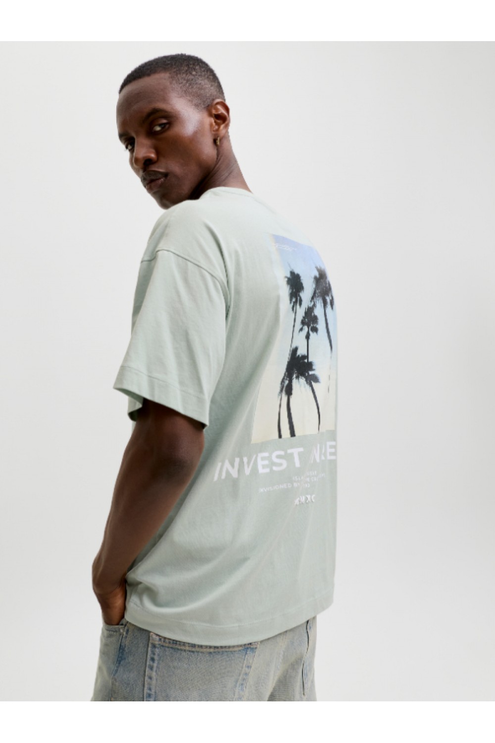 JACK & JONES ETERNA GRAPHIC BACK TEE SS CREW NECK AQUA GRAY 12295836