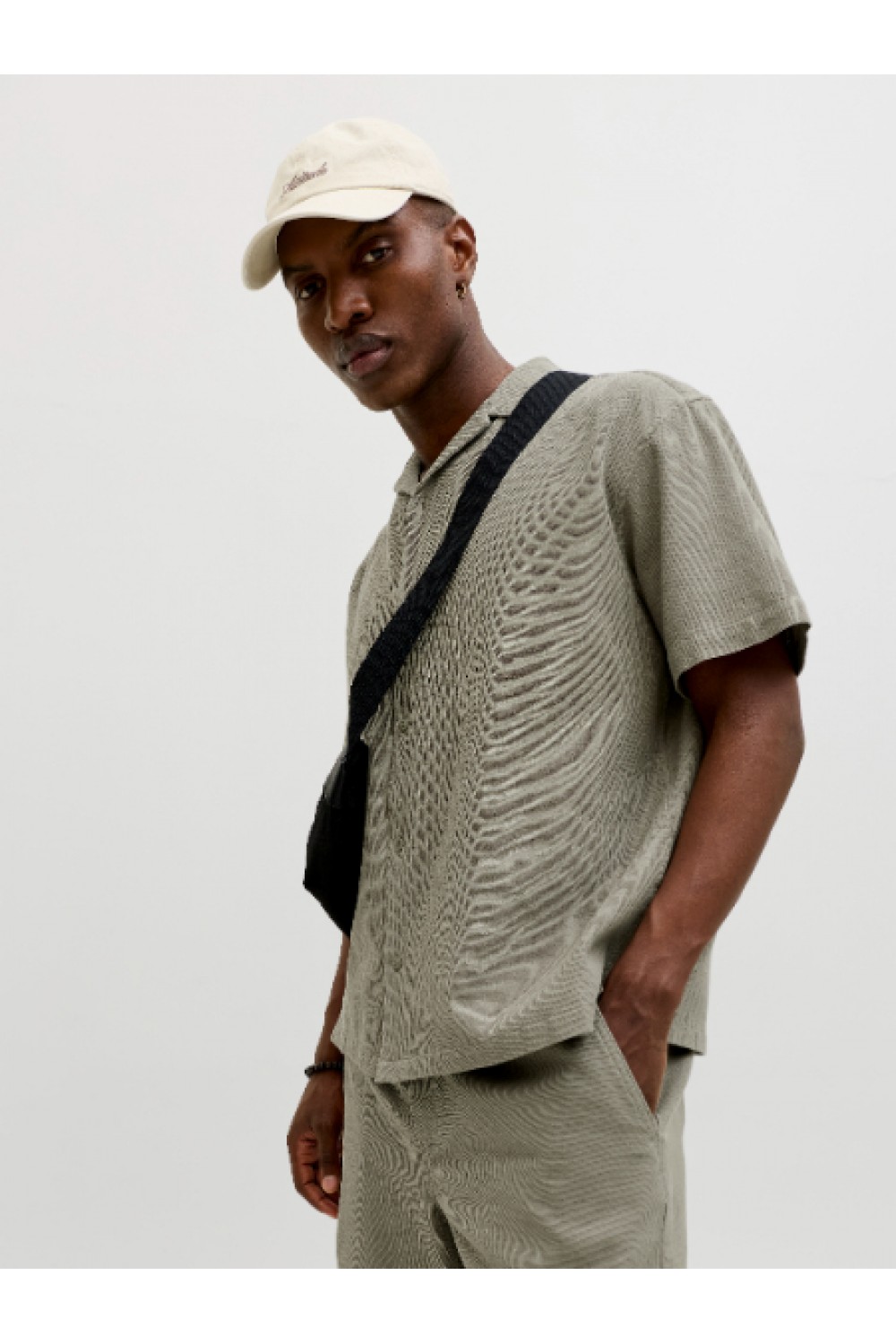 JACK & JONES GLOBAL WAFFLE SET SHIRT-SHORTS VETIVER 12295551