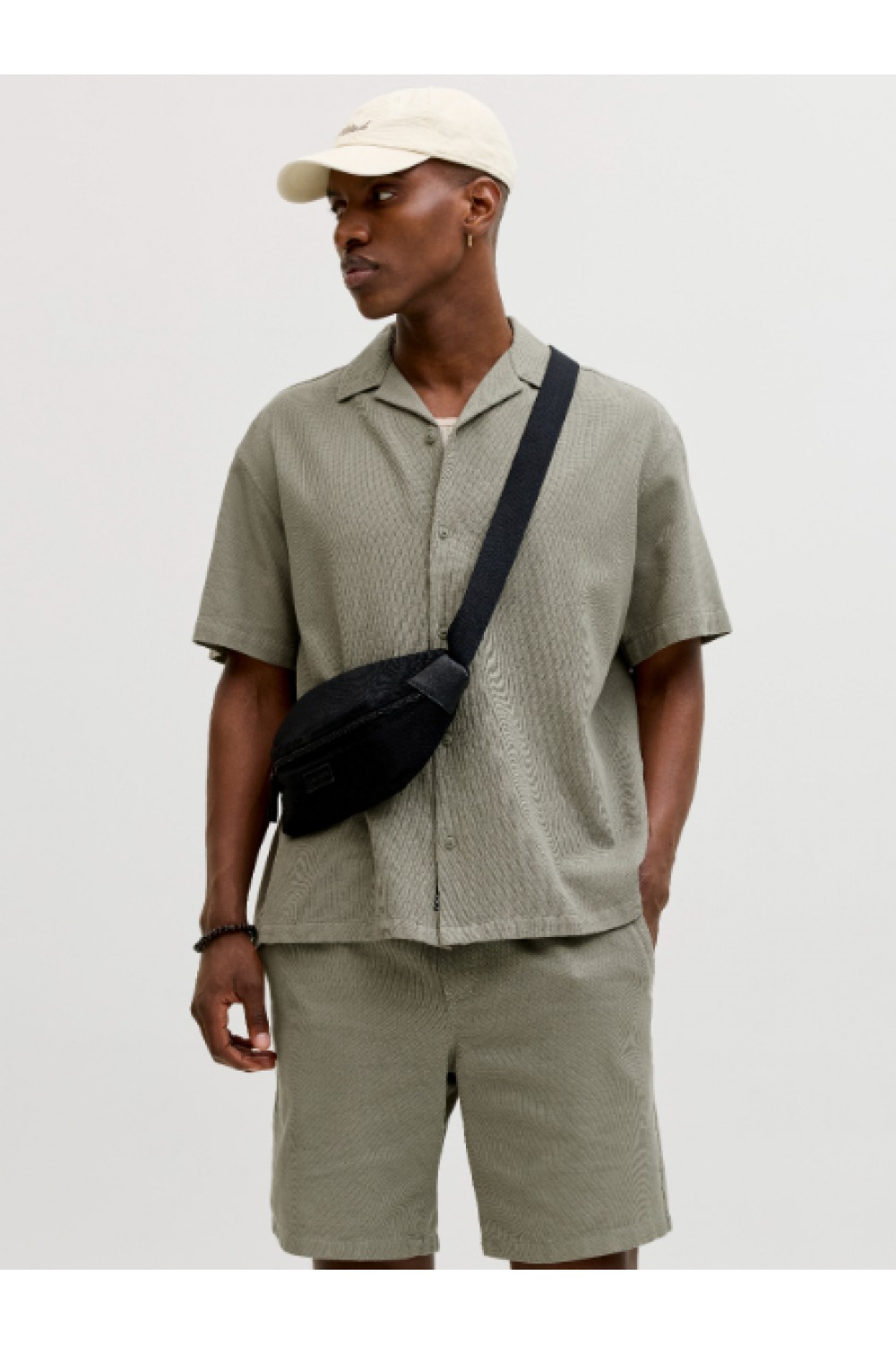 JACK & JONES GLOBAL WAFFLE SET SHIRT-SHORTS VETIVER 12295551