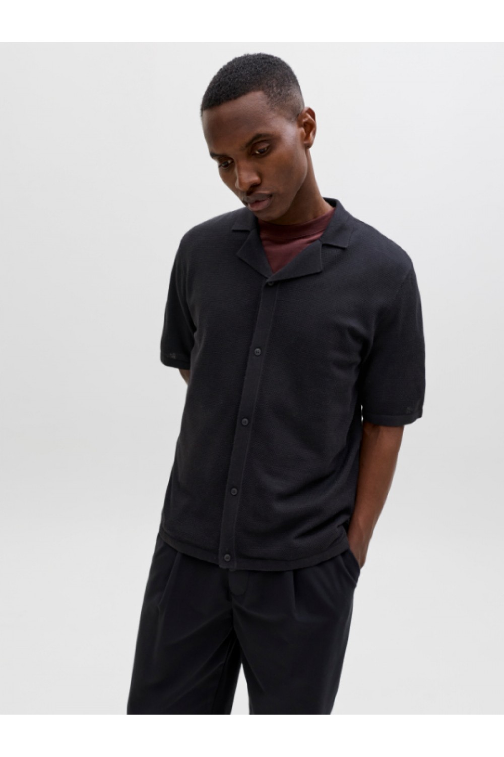 JACK & JONES CHRIS KNIT RESORT SS BLACK 12288537