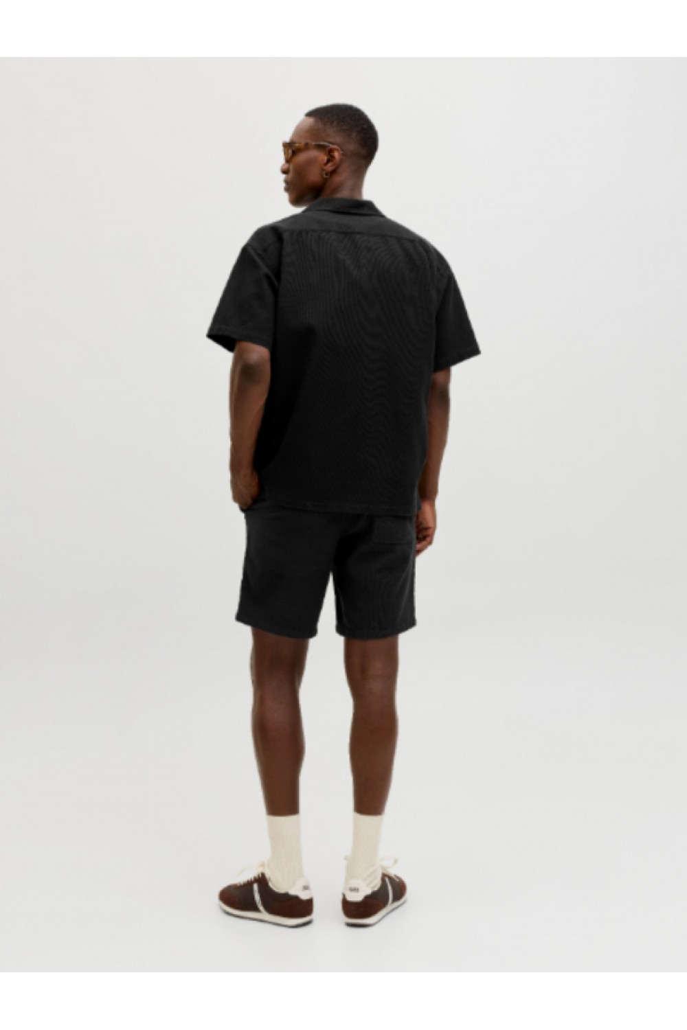 JACK & JONES GLOBAL WAFFLE SET SHIRT-SHORTS BLACK 12295551
