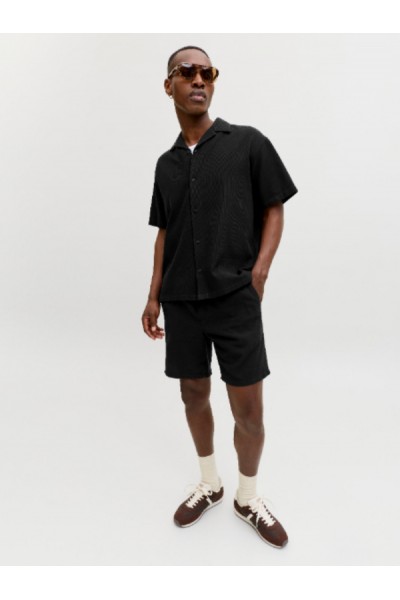 JACK & JONES GLOBAL WAFFLE SET SHIRT-SHORTS BLACK 12295551