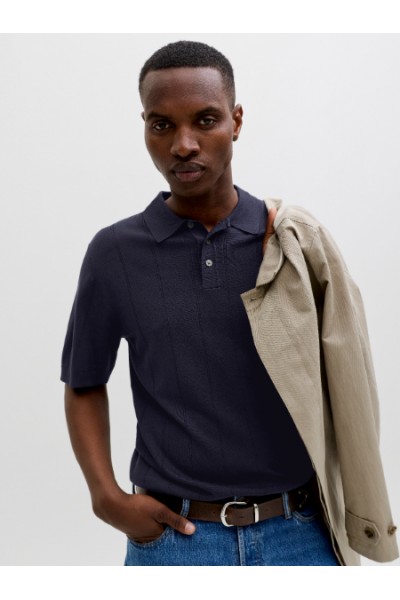 JACK & JONES WILLIAM STRUCTURE KNIT POLO SS SN NIGHT SKY 12291042