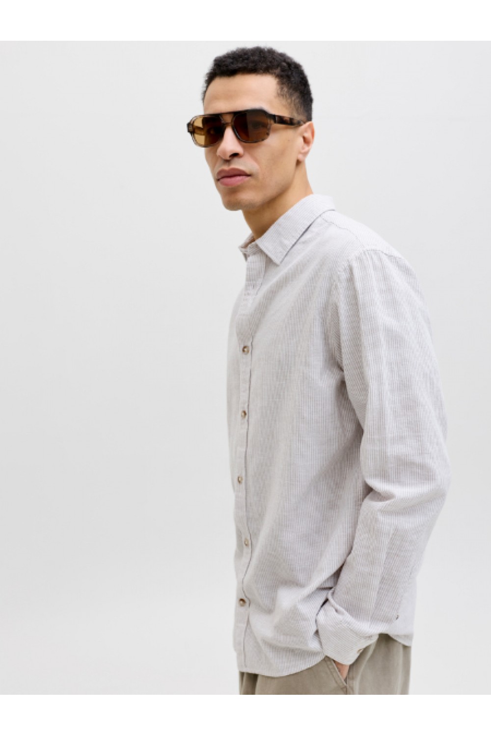 JACK & JONES SUMMER LINEN BLEND SHIRT L/S SN CROCKERY 12289174