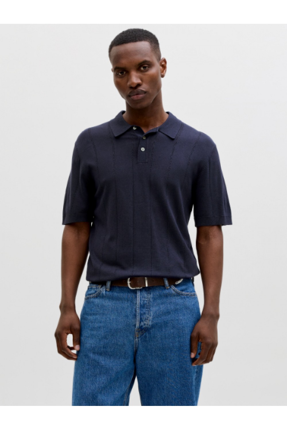 JACK & JONES WILLIAM STRUCTURE KNIT POLO SS SN NIGHT SKY 12291042