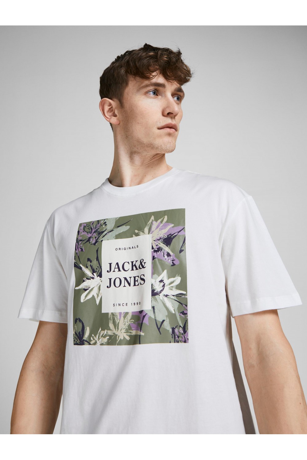 JACK & JONES JORFLOWER BRANDING TEE SS CREW NECK LN WHITE 12205874