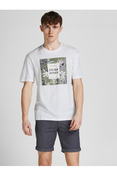 JACK & JONES JORFLOWER BRANDING TEE SS CREW NECK LN WHITE 12205874