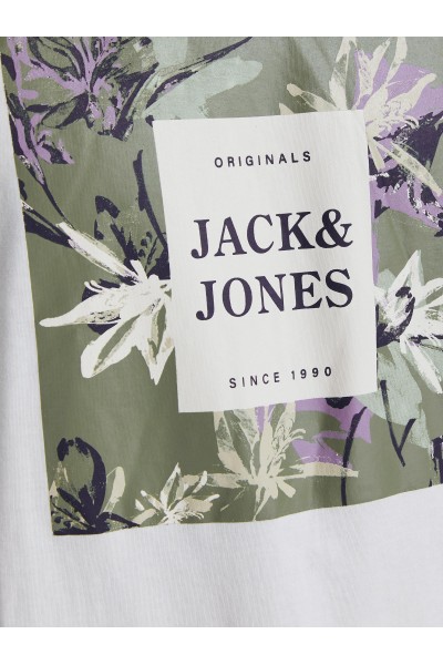 JACK & JONES JORFLOWER BRANDING TEE SS CREW NECK LN WHITE 12205874