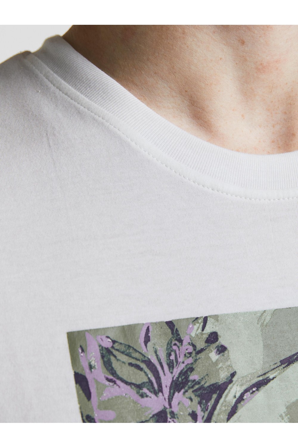 JACK & JONES JORFLOWER BRANDING TEE SS CREW NECK LN WHITE 12205874