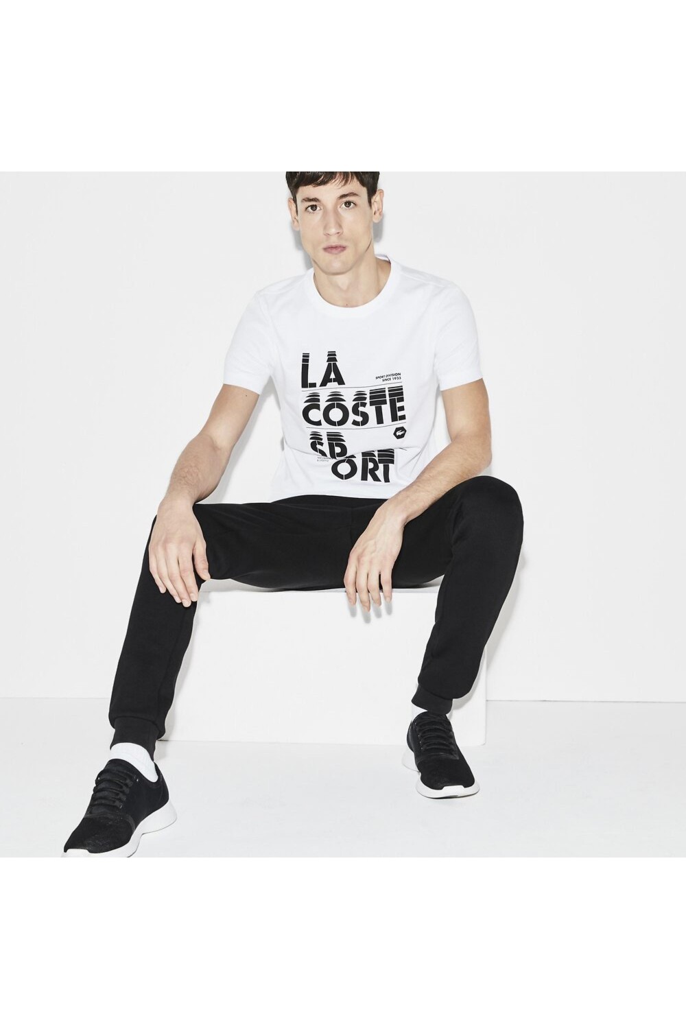 LACOSTE MEN'S LOGO T-SHIRT CREW NECK BLANC/NOIR TH3322-AU8