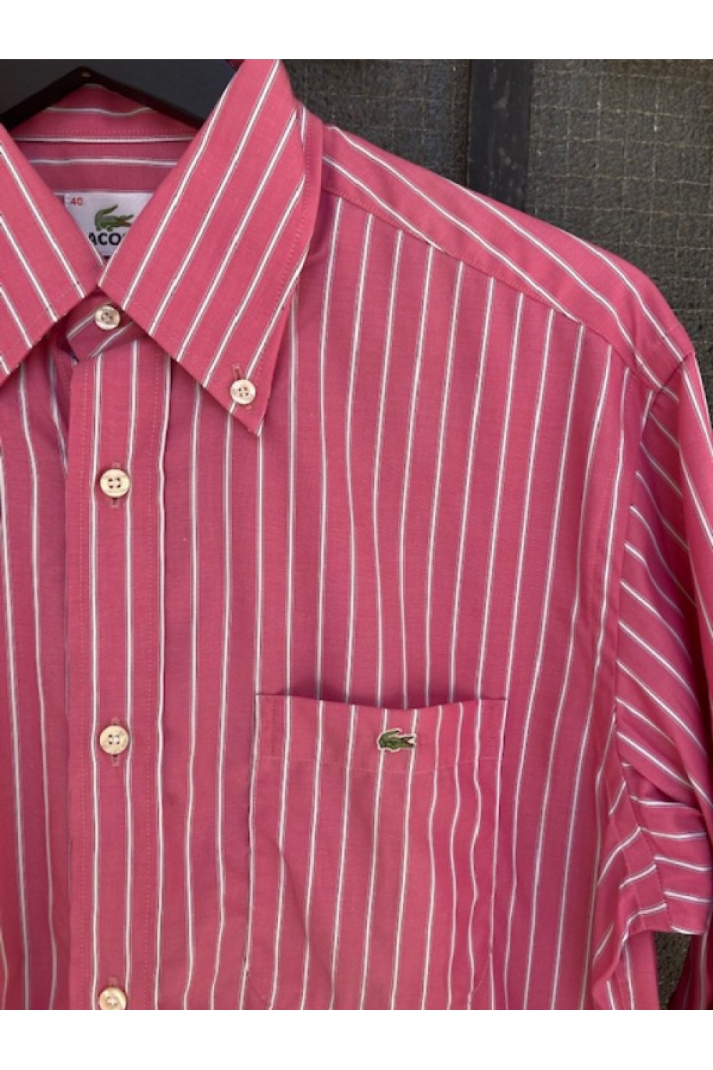 LACOSTE SHIRT REGULAR FIT PINK-WHITE STRIPES LC01