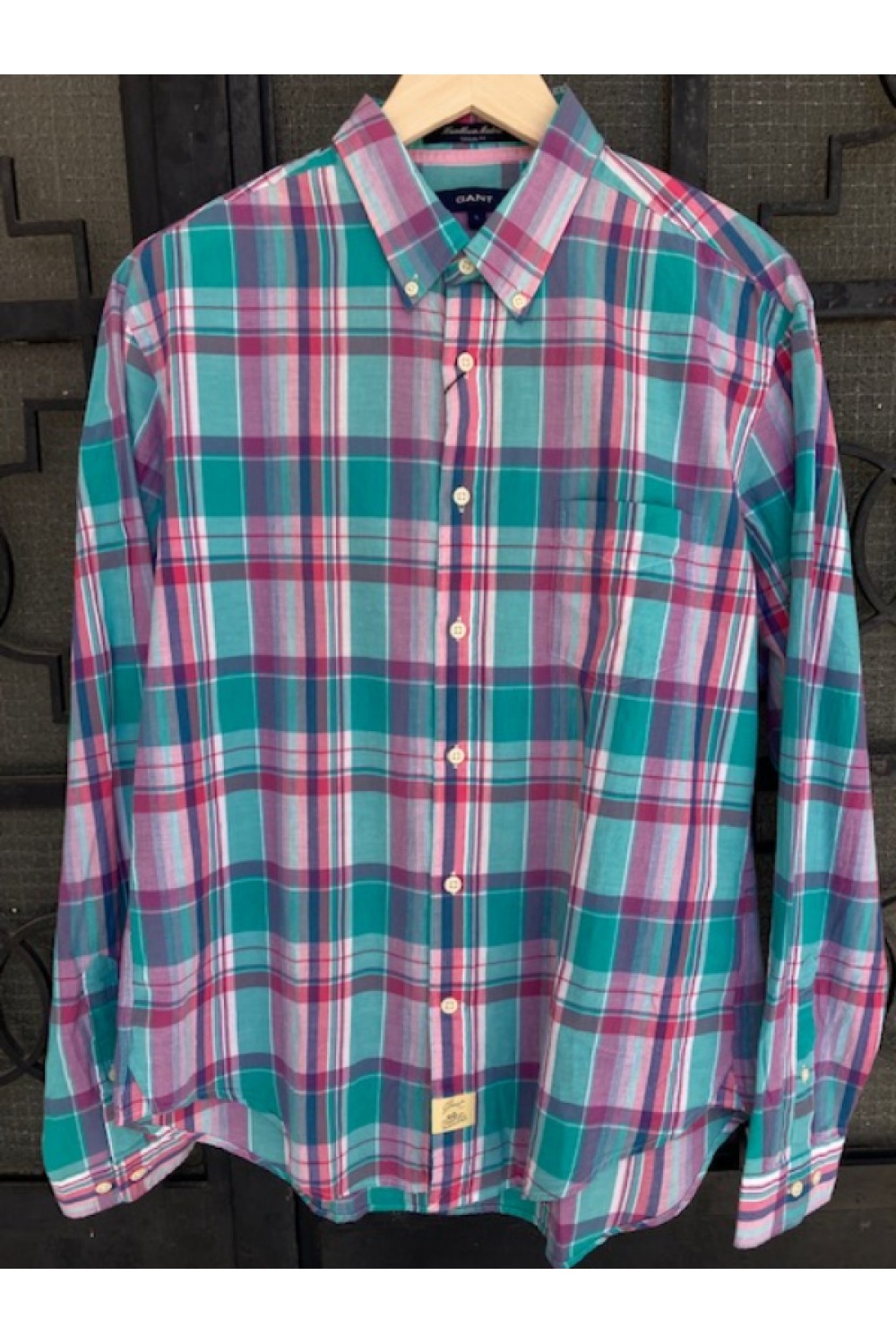 GANT SHIRT BLUE-WHITE-PINK RASPBERRY 354120-652