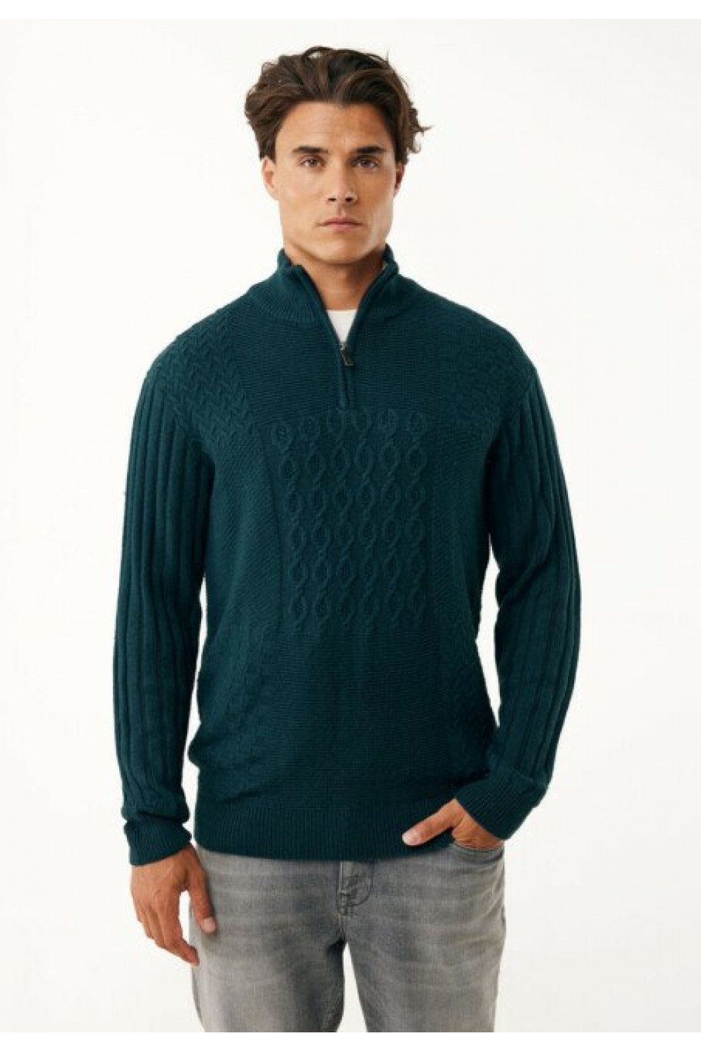 MEXX SWEATER KNITTED HALF ZIP PATCHWORK DEEP GREEN MF006604353M-194906 