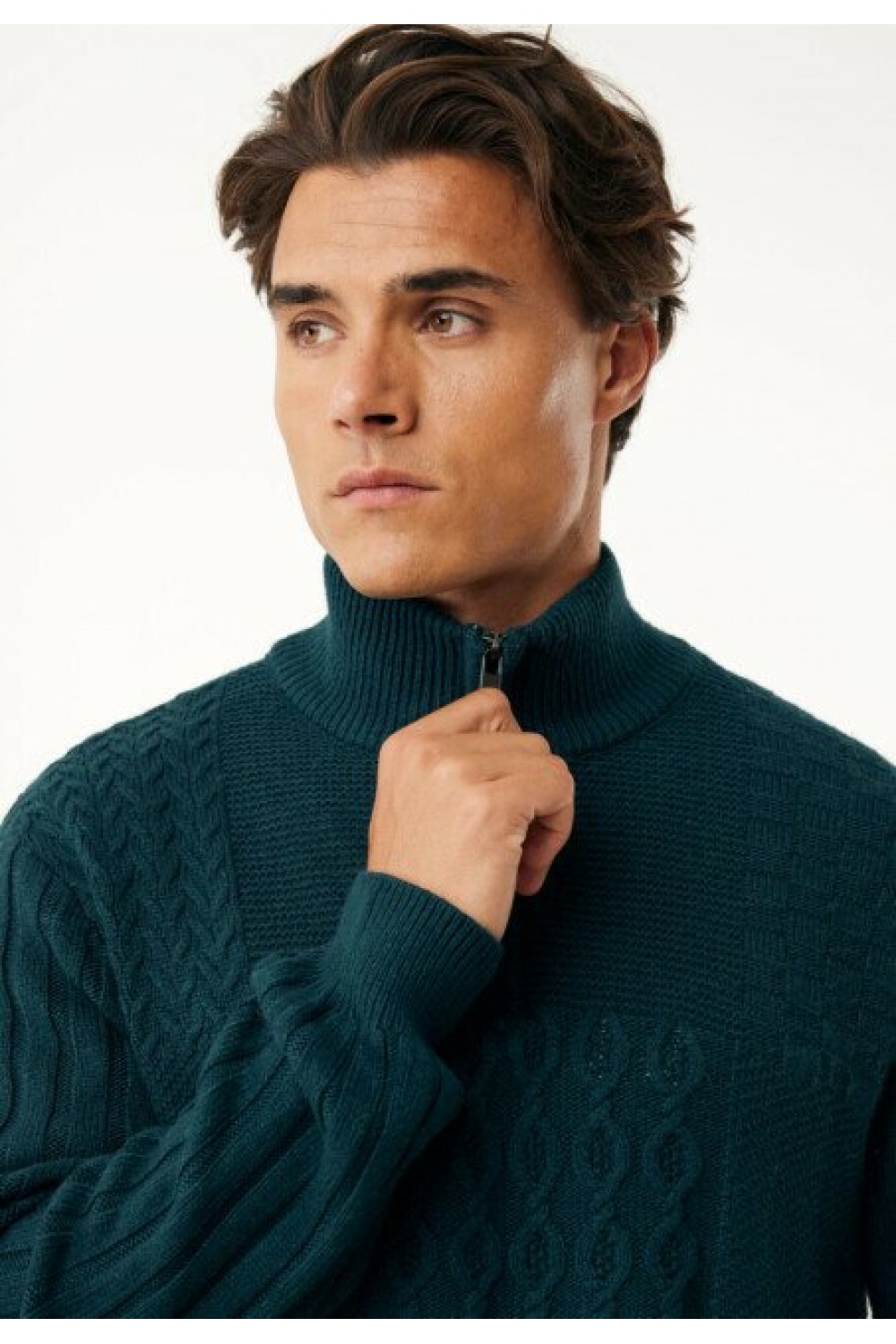 MEXX SWEATER KNITTED HALF ZIP PATCHWORK DEEP GREEN MF006604353M-194906 