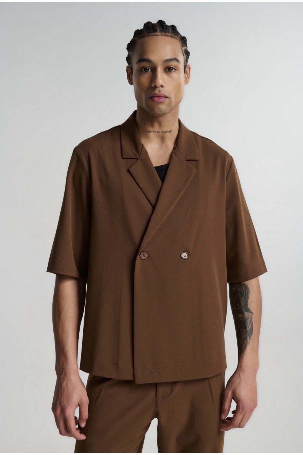 P/COC SET OVERSHIRT & PANTS BROWN P-2201