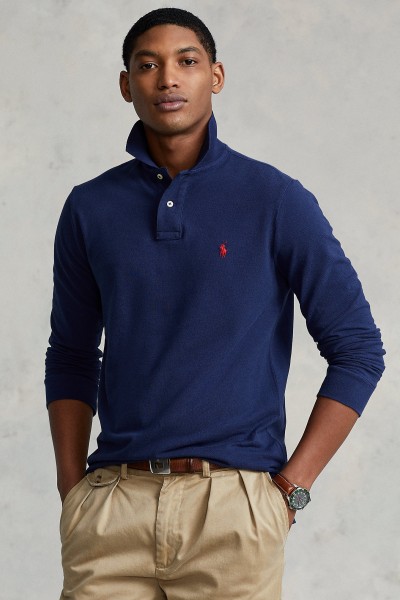POLO RALPH LAUREN CUSTOM FIT MESH POLO SHIRT NAVY BLUE 710680790046
