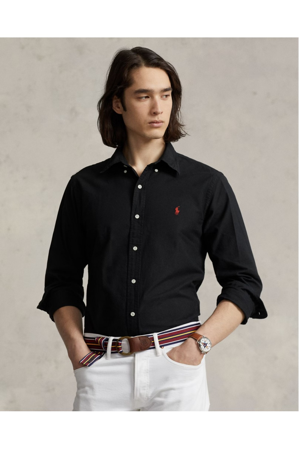 POLO RALPH LAUREN CUSTOM FIT GARMENT-DYED OXFORD BLACK 710772290001