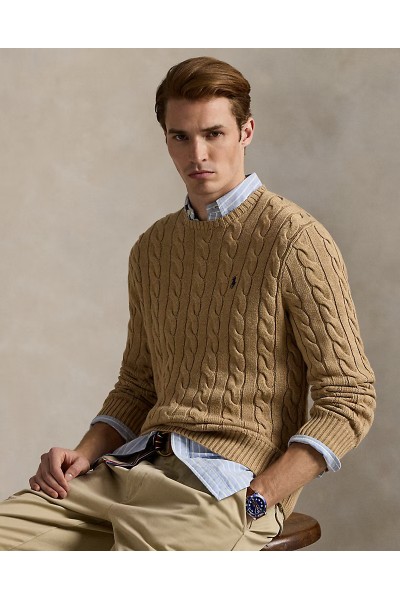 POLO RALPH LAUREN CABLE-KNIT COTTON JUMPER BROWN 710775885014