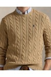 POLO RALPH LAUREN CABLE-KNIT COTTON JUMPER BROWN 710775885014