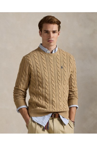 POLO RALPH LAUREN CABLE-KNIT COTTON JUMPER BROWN 710775885014