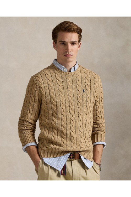 POLO RALPH LAUREN CABLE-KNIT COTTON JUMPER BROWN 710775885014