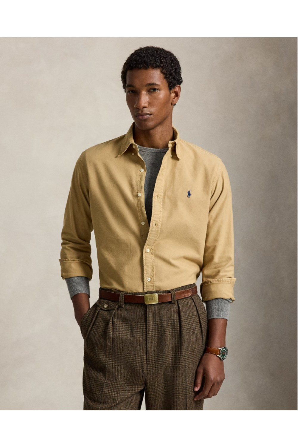 POLO RALPH LAUREN CUSTOM FIT GARMENT-DYED OXFORD SHIRT CLASSIC CAMEL 71080556452