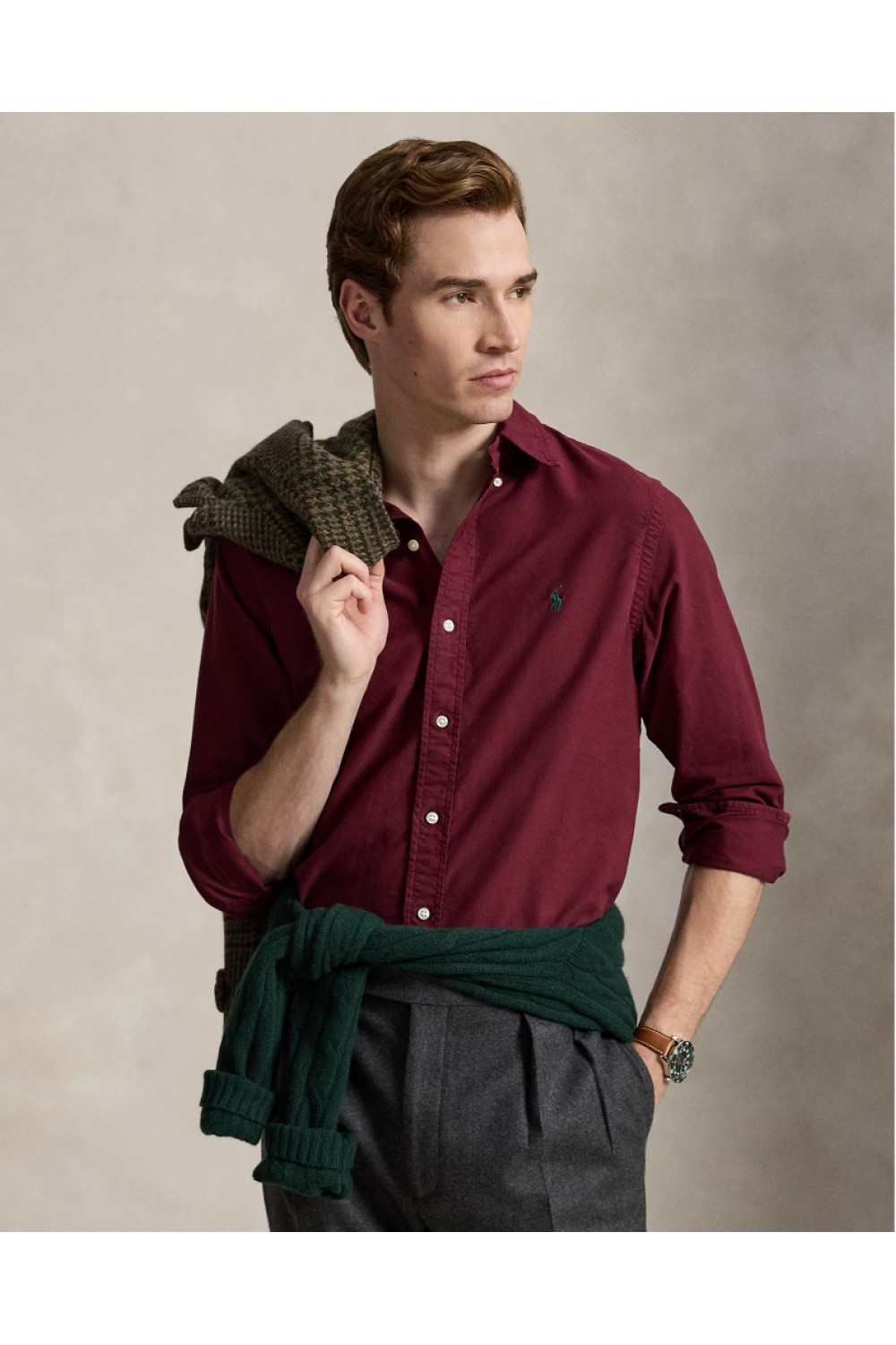 POLO RALPH LAUREN CUSTOM FIT GARMENT-DYED OXFORD SHIRT CLASSIC WINE 710805564526