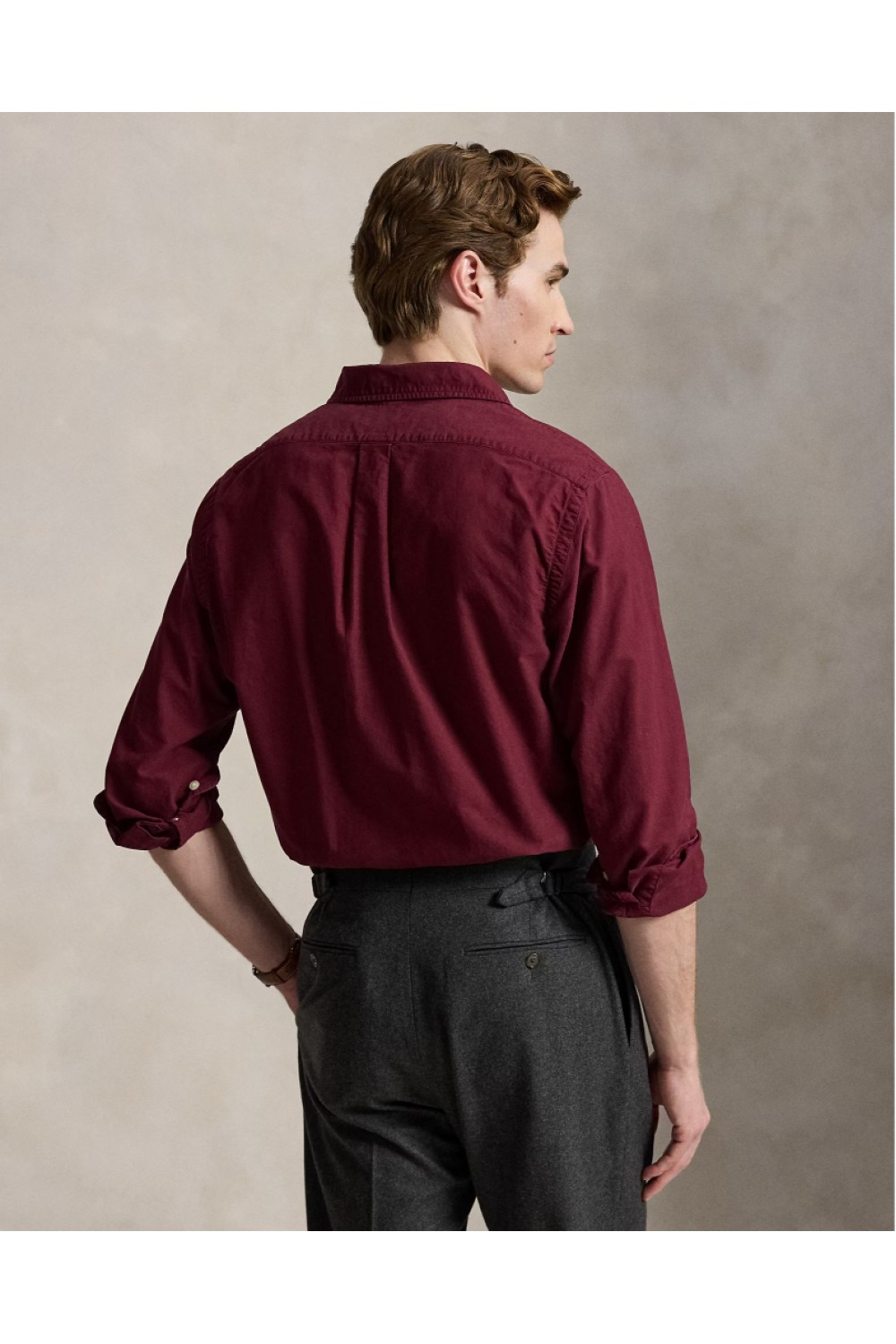 POLO RALPH LAUREN CUSTOM FIT GARMENT-DYED OXFORD SHIRT CLASSIC WINE 710805564526