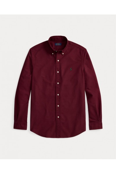 POLO RALPH LAUREN CUSTOM FIT GARMENT-DYED OXFORD SHIRT CLASSIC WINE 710805564526