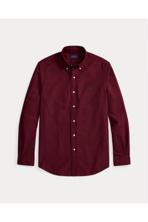 POLO RALPH LAUREN CUSTOM FIT GARMENT-DYED OXFORD SHIRT CLASSIC WINE 710805564526